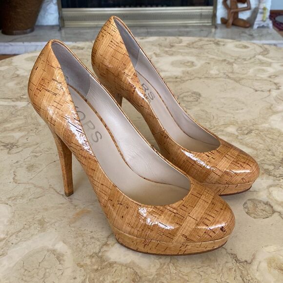 Michael Kors Patent Leather Cork Finish Platform Stilettos 5” Heel 1” Platform - Picture 1 of 15